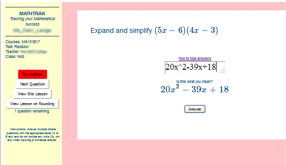 Sample Quiz question